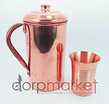 Hand Made Pure and best Quality Copper Pitcher Jug & Glass for Storing Drinking Water Ayurveda