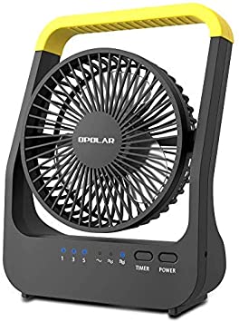 OPOLAR D-Cell Battery Operated Fan, 14-214H Super Long Lasting Fan with Timer, Portable USB Desk Fan for Home Office Outdoor, 180° Rotation & 3 Speeds, Strong but Quiet, 5''（Yellow)