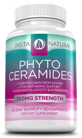 Phytoceramides - 350 MG Capsules For Healthy Skin - Best Plant-Derived Anti Aging Supplement - Wheat-Based Formula with Vitamin A C D and E - Premium Hydration and Softness - InstaNatural - 30 Capsules