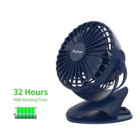 Yoobao Clip on Stroller Fan 6400mAh Battery Operated Portable Fan 32 Hours Rechargeable Mini USB Rotating Quiet Personal Desk Fan 4 Speeds for Baby Outdoors Bedroom Kitchen - Dark Blue