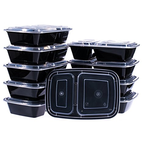 Glotech 32 Ounces Lunch Box Containers Set with Leak Proof Lid for Meal Prep and Portion Control in 2 Compartment Bento Box-Microwaveable, Freezer & Dishwasher Safe,Pack of 50