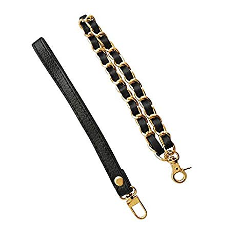 Purse Strap - Genuine Leather Wrist Strap for Wallet, Clutch, Pouch - 2 Styles, Black & Gold Buckle, by Beaulegan