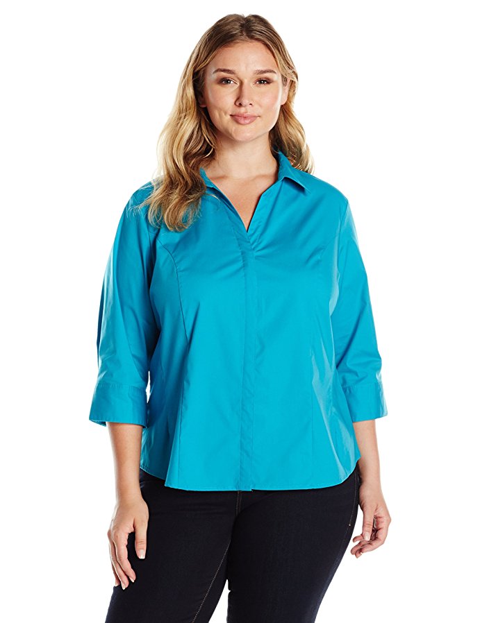Riders by Lee Indigo Women's Plus-Size Bella Easy Care 3/4 Sleeve Woven Shirt