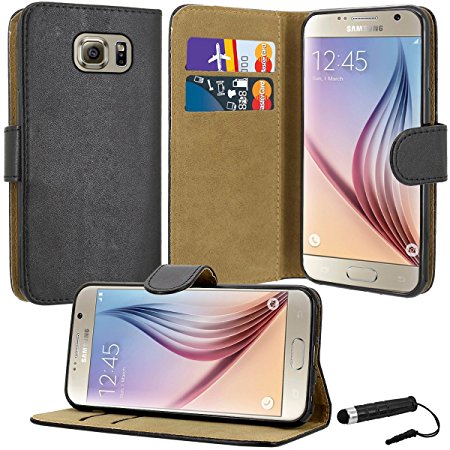 Case Collection® Premium Quality Leather Book Style Wallet Flip Case Cover With Credit Card & Money Slots For Samsung Galaxy S6