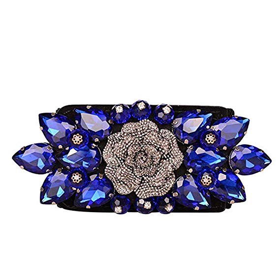 E-Clover Fashion Floral Rhinestone Buckle Women's Elastic Waist Cinch Belt for Dress for Size 0-14