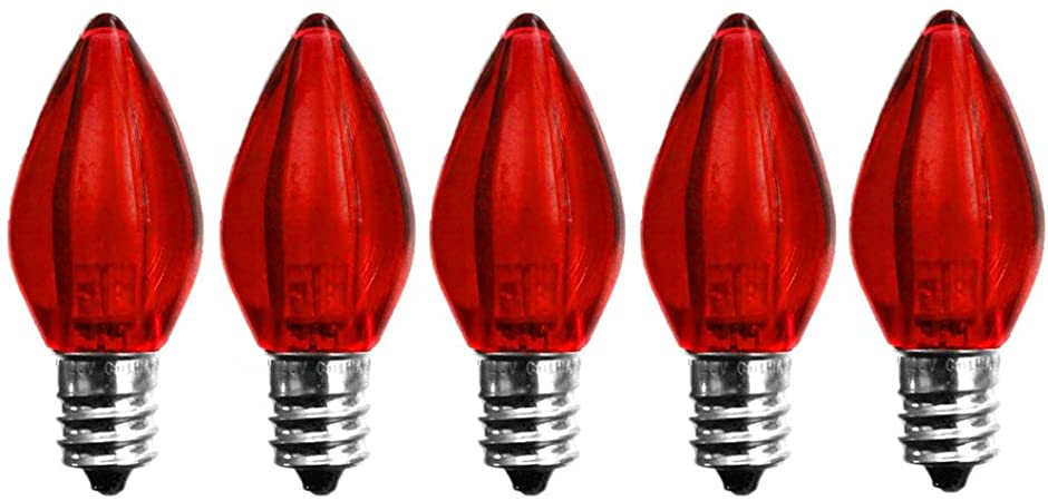 EZLS C7 Red LED Bulbs - 5 Pack Smooth Lens Red Transparent C7 Replacement Bulbs