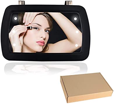 WenMei Car Sun Visor Mirror,Portable Automobile Makeup Mirror,Vanity Mirror for Clip,Sun-Shading Cosmetic Mirror with Touch Button and 6 LED Lights Black