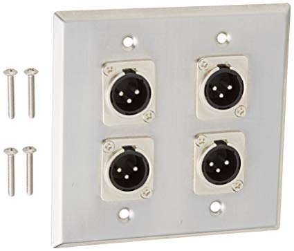 Seismic Audio SA-PLATE31 Stainless Steel Wall Plate 2 Gang with 4 XLR Male Connectors for Cable Installation