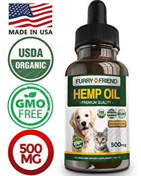 Furry Friend Hemp Oil for Dogs and Cats - 500MG - Anxiety Relief for Dogs and Cats - 100% Organic Pet Hemp Oil - Supports Hip and Joint Health - Grown & Made in USA - Natural Relief for Pain