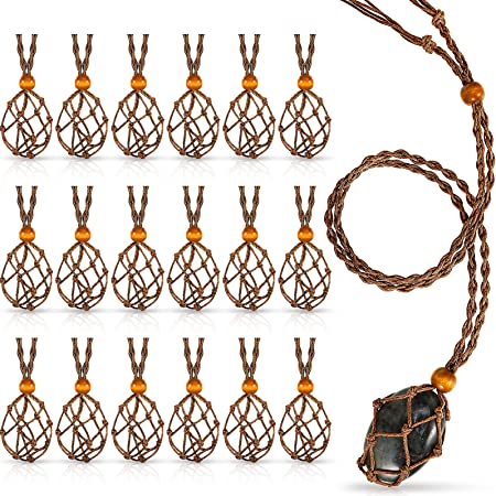 18 Pieces Crystal Empty Necklace Holder Stone Cords Necklace Holder Cage Adjustable Pendant Quartz Stone Rock Holder for DIY Bracelet Necklace Jewelry Making (Brown)