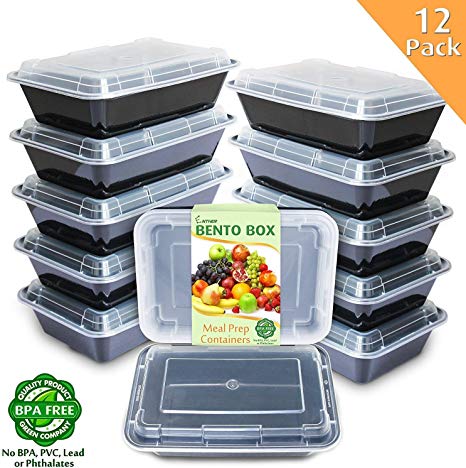 Enther Meal Prep Containers [12 Pack] Single 1 Compartment with Lids, Food Storage Bento Box | BPA Free | Stackable | Reusable Lunch Boxes, Microwave/Dishwasher/Freezer Safe,Portion Control (28 oz)