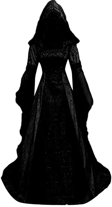 ZEFOTIM Womens Medieval Dress, Women's Fashion Long Sleeve Hooded Medieval Dress Floor Length Cosplay Dress
