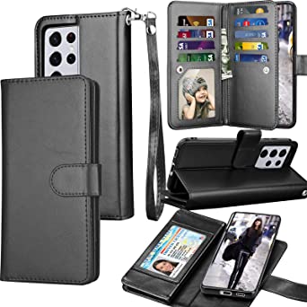 Tekcoo Wallet Case for Galaxy S21 Ultra, Luxury PU Leather ID Cash Credit Card Slots Holder Carrying Folio Flip Cover [Detachable Magnetic Hard Case] Kickstand for Samsung Galaxy S21 Ultra [Black]
