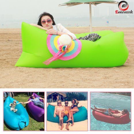 Emontek® Inflatable Air Lounger, Air Sleeping Bag for Summer Camping Beach, Nylon Fabric Sleep Sofa Couch Bed Portable Outdoor, Beach Lounger Hangout,400lb Bearing, 90 Inches