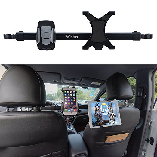 Car ipad/phone holder, Wietus Car Backseat Headrest Extension Mount Holder of dual use for phone within 3.5-6.0 inch and tablet or ipad between 7-10 inch, 360 Degrees Rotation