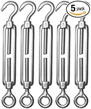 Autmatch M6 Stainless Steel 304 Turnbuckle Hook and Eye Light Duty Wire Rope Tension Pack of 5