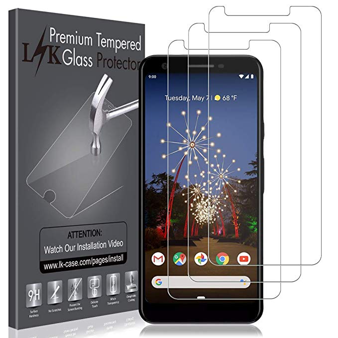 [3 Pack] L K Screen Protector for Google Pixel 3a XL, Tempered-Glass [New Verison] 9H Hardness, Lifetime Replacement Warranty