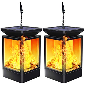 Solar Lantern Lights Flickering Flame Outdoor Garden Lamp Solar Powered Waterproof Hanging Lanterns Dusk to Dawn Auto On/Off Landscape Lighting for Patio, Yard, Pathway (2 Pack)