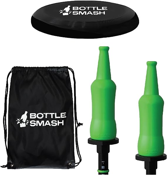 Bottle Smash Disc Toss Game - Family Fun Outdoor Activity - Indestructible Plastic Bottles