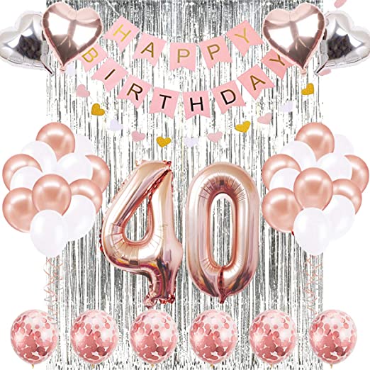 40th Birthday Decorations Banner Balloon, Happy Birthday Banner, 40th Rose Gold Number Balloons, Number 40 Birthday Balloons, 40 Years Old Birthday Decoration Supplies