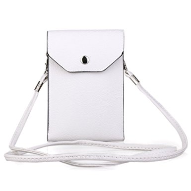 Bsoam Simple Stylish Crossbody Cell Phone Bag Premium PU Leather Cellphone Case Cover Mini Shoulder Sling Pouch Girls Purse for Apple iPhone 6 Plus iPhone 6/5S/5C/4S Samsung Galaxy S3/S4/S5 HTC One M7 M8 Nokia Google Blackberry Mobiles and other Smartphones Under 5.5" (c White)