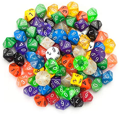 Wiz Dice 100  Pack of Random D10 Polyhedral Dice in Multiple Colors