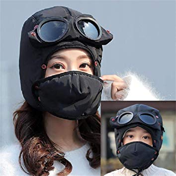 Unisex Warm Waterproof Trapper Hat with Ear Flap Detachable Face Mask Pilot Goggles Windproof Thermal Winter Hat for Hunting Skiing Hiking Russian Aviator Snow Hat Ushanka Hunting Hat-Fits Adults Kids