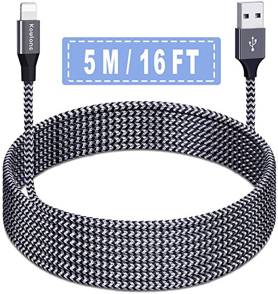 Phone Charger Cord 5M 16FT USB Phone Charger Cable Charging Cords Long Durable Braided Nylon Cord Fast Charging Compatible with Phone X /8/8Plus /7/7 Plus /6S /6S Plus /6/6 Plus/SE Pad Pod and Touch