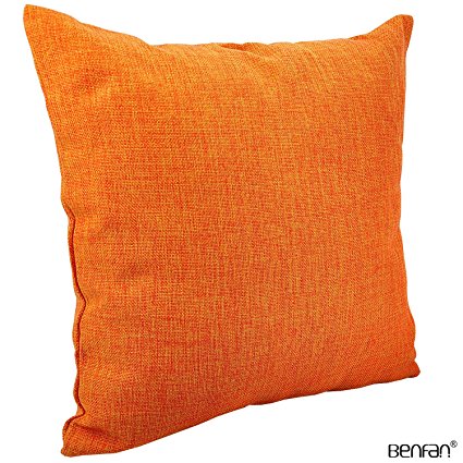 Benfan Soft Orange Cotton Linen Decorative Throw Pillow Case Cushion Cover 18x18 Inch