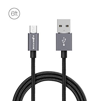 Braided Micro USB Charging Data Cable BlitzWolf 6ft 2.4A Fast Charging Cord With Magic Tape Strap, Micro B Charger and Data Cord for Samsung, Nexus, LG, Sony, Motorola, Android Smartphones