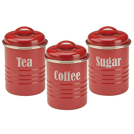 Typhoon Vintage Kitchen Tea/Coffee/Sugar Canisters, Red, Set of 3