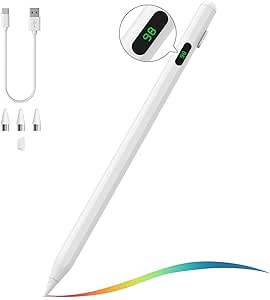 MoKo Stylus Pen for Touch Screen, Active Universal Stylus Pen Compatible with iPad/iPhone/Samsung/Lenovo/Xiaomi and Other iOS/Android Smartphone and Tablet Devices Tablet Pen with Power Display, White