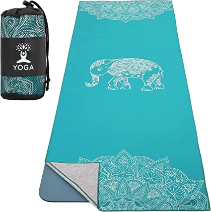 MoKo Towel for Yoga, Non Slip Hot Yoga Mat Yoga Blanket Printing Pattern Fast-Drying with Corner Pocket for Bikram, Pilates, Gym Workout, Outdoor Picnic