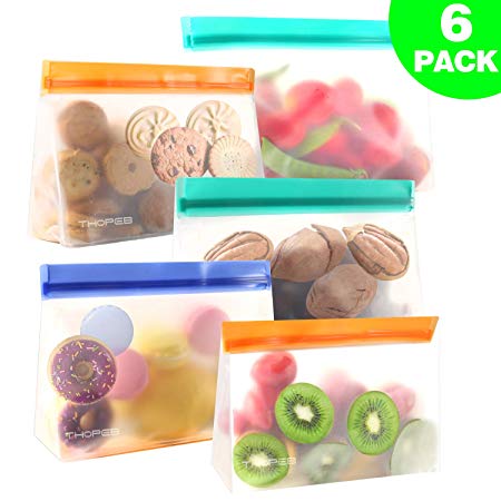 Reusable Snack Bags(Set of 6,32 oz) - Reusable Sandwich & Storage Bag for Kids,Are Resealable PEVA Material with Freezer Safe Plastic Lunch Baggies are Hand Washable