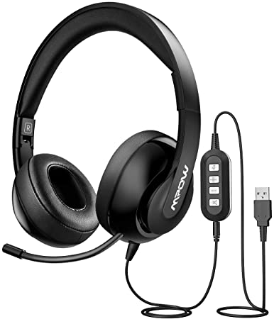 Mpow 3.5mm/USB Headsets, Foldable Computer Headset with Mute Function, PC Headphones with Retractable Microphone Noise Canceling, All Day Comfort for Meetings/Call Center/School