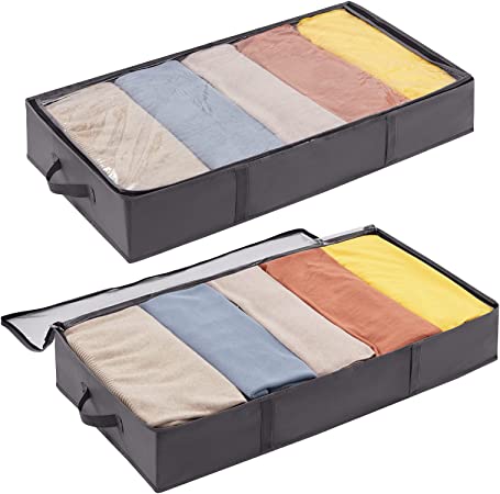 Lifewit Under Bed Storage Bag Organizer with Reinforced Handle Thick Fabric Clear Window Large Capacity Foldable Underbed Storage Container for Clothes Blankets Set of 2 Organization and Storage, Grey