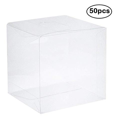 Clear PVC Plastic Boxes, 2 x 2 x 2 inch Plastic Gift Box Square Containers Transparent Packing Box for Party Favors, Wedding, Birthday Presents, Candy, Cupcakes, Jewelry, 50pcs