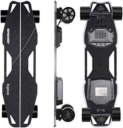 Spadger Electric Skateboard D5X Plus 35’’ Boosted Longboard, 23Mph 900W Dual Motor, 12 Miles Range, Load up to 264Lbs, with Wireless Remote Control & APP Control Bulit-in LED Lights