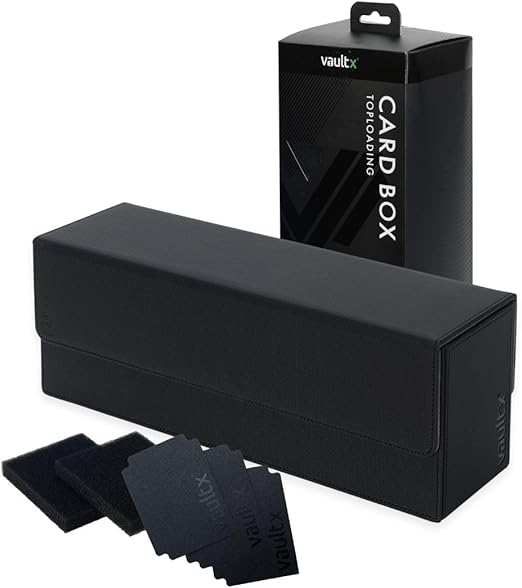 Vault X Exo-Tec Card Box 450  Storage with Detachable Magnetic Lid, Dividers & Foam Fillers to Organize Deck Boxes, Toploaders, TCG/CCG & Sports Cards (Black)