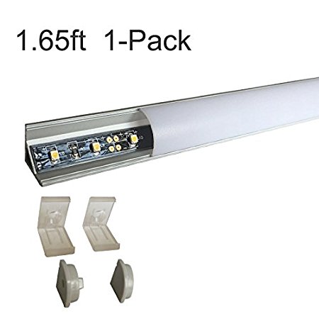 inShareplus 1.65ft/0.5m LED Aluminum Channel System ,Aluminum Profile with Oyster White Vertical Angle Cover V-Shape Corner Mount for 8mm 10mm Single Row 3528 5050 LED Strip Lights (1Pack Silver)