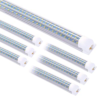 8FT LED Shop Light, 90W T8 Integrated LED Tube, 10800LM Super Bright, 6500K, D-Shaped Triple Rows LED, Clear Cover, Linkable Light Fixture 8 Foot with Plug for Garage,Workshop, Depot (6 Pack)