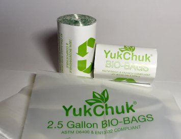 Premium Kitchen Compost BIO-BAGS by YukChuk. 2 x 25/roll, 17 x 14 x imil, 1mil, 2.5 gallon. ASTM D6400 & EN13432 Compliant