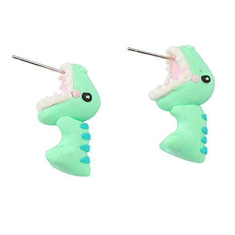 IYSHOUGONG 1 Pair 3D Clay Earrings Fashion Kawaii Soft Pottery Green Dinosaur Earrings Fashion Simple Handmade Polymer Animal Stud Piercing Earrings for Girls Women