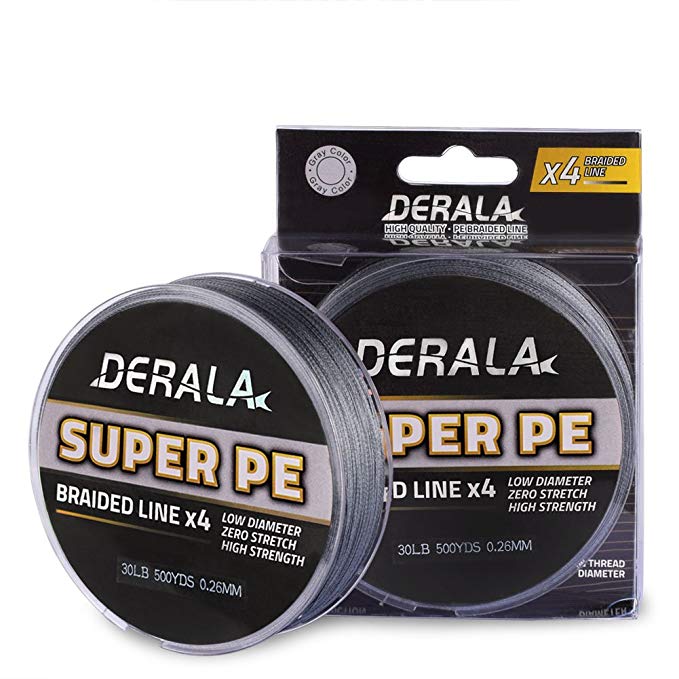 DERALA Braided Fishing Line -10lb - 60lb Superline Abrasion Resistant Zero Memory Strong- 4 Strands PE Braided Lines