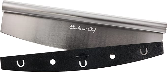 Checkered Chef Pizza Slicer Rocker- 14-inch Mezzaluna Blade w/Cover Stainless Steel.