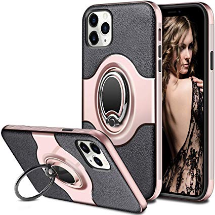 Vofolen for iPhone 11 Pro Max Case Ring Holder Kickstand Anti-Slip 360 Degree Rotational Clip Holster Hybrid Protective Shell Flexible TPU Bumper Armor Slim Cover for iPhone 11 Pro Max 6.5 Rose Gold