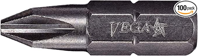 VEGA 100pc Professional Grade Philips #2 Power Tool Screwdriver Insert Bits (125P2A)