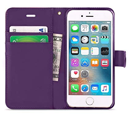 iPhone 6/6s Case, DN-Alive Wallet Book Case, Flip Case PU Premium Leather [Purple] [Card Holder] iPhone 6/6s Cover - Id Holder [Drop Resistance] [Scratch Proof] [Shockproof] Case For iPhone 6/6s