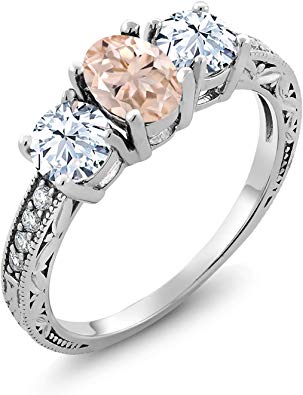 Gem Stone King 2.27 Ct Oval Peach Morganite 925 Sterling Silver Women's Ring (Available 5,6,7,8,9)