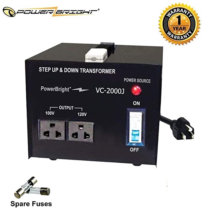 PowerBright 2000 Watts Japanese Voltage Transformers, Step Up and Down Japan Converter, Can be Used in 120 Volt and 100V Countries, Convert from 120V to 100V and 100V to 120V, Universal Outlet Socket